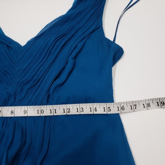 J Crew Silk Dress Lined V Neck Back Sleeveless Teal Blue Size 12 Petite - Picture 10 of 15
